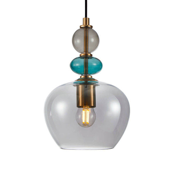 Wisząca lampa Busco PND-30263-1A-BRO-SG szklana przydymiony złoty kolorowy