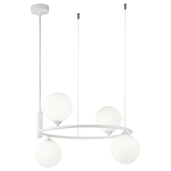 Wisząca LAMPA modernistyczna RING MOD013PL-04W Maytoni metalowa OPRAWA pierścień ZWIS kule balls białe