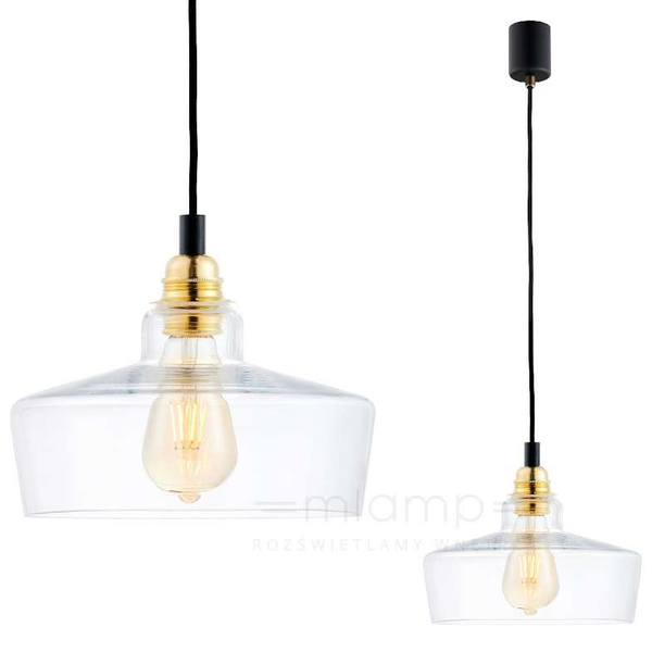 Wisząca LAMPA skandynawska LONGIS 10873105 Kaspa loftowa OPRAWA szklany ZWIS okrągły złoty przezroczysty czarny