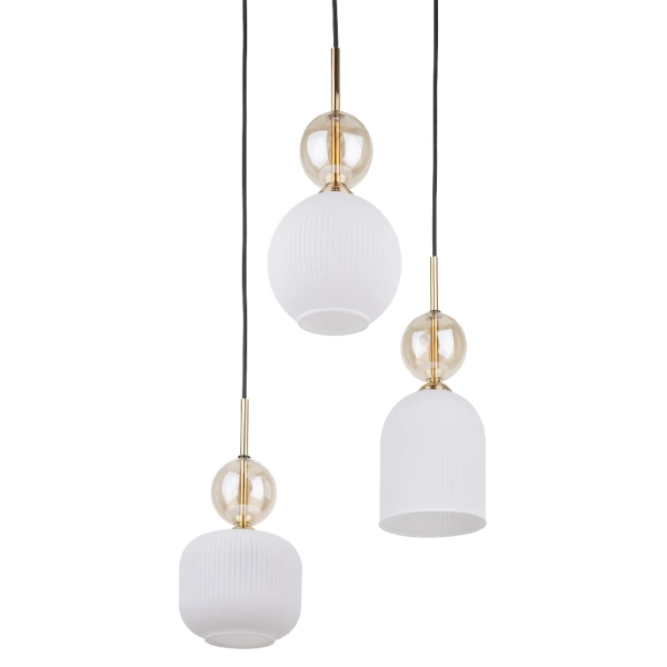 Wisząca lampa do przedpokoju Sophia Cognac ryflowana biały czarny