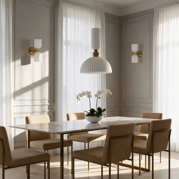 Wisząca lampa ryflowana Piega LP-939/1P L white szklana biała złota