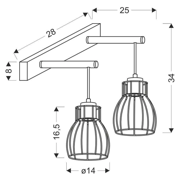Druciana lampa ścienna BERNITA 22-77103 metalowa klatki czarne drewno