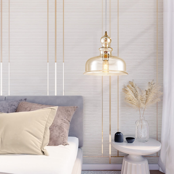 Lampa wisząca Ton P001PL-01BZ szklany klosz bursztynowa