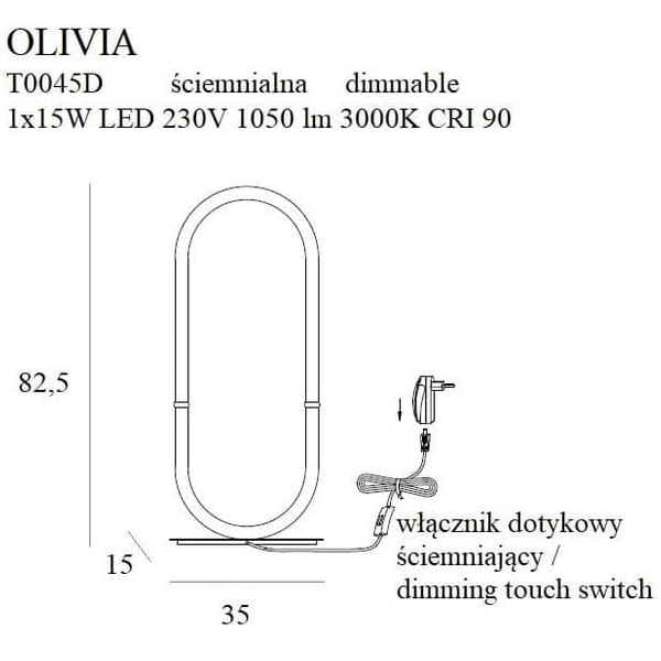 Biurkowa lampka industrialna OLIVIA T0045D Maxlight LED 15W 3000K elipsa złota biała