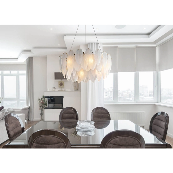 Dekoracyjna lampa wisząca nad wyspę PIUMA ST-6289-10C pióra mosiądz biały