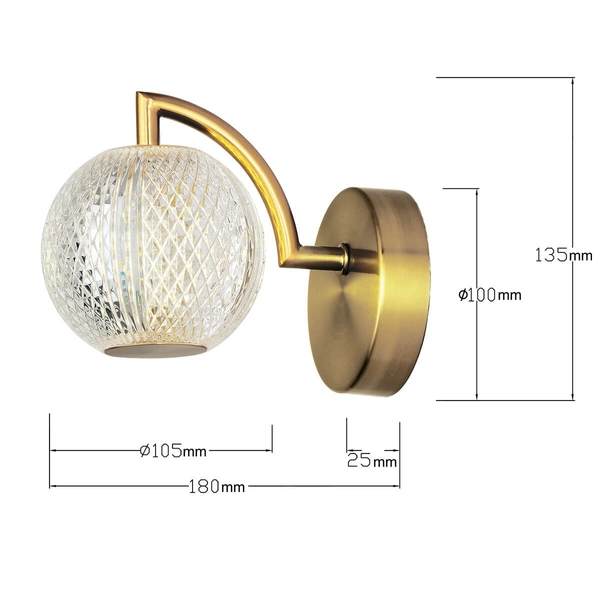 Kulisty kinkiet ścienny Diamond LP-2202/1W GD Light Prsetige glamour złoty