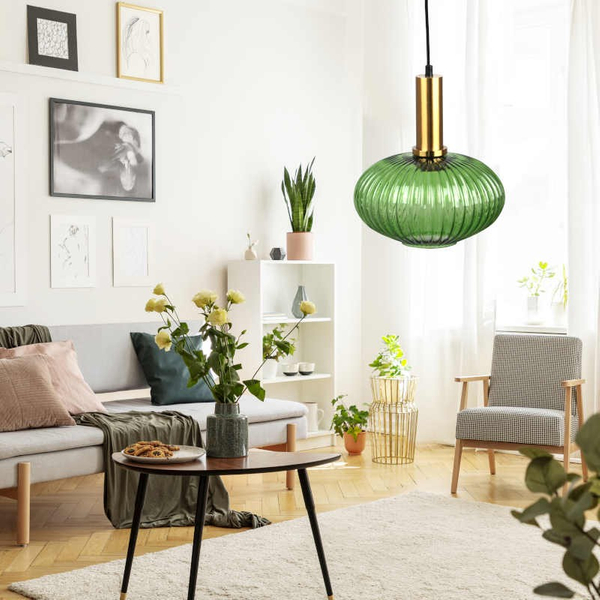 Plisowana LAMPA wisząca NORFOLK 314314 Polux szklany ZWIS do salonu loftowy zielony