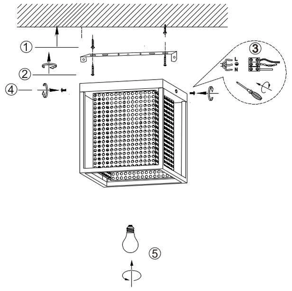 LAMPA sufitowa SANSA 21122/01/30 Lucide loftowa OPRAWA metalowa siatka mosiądz czarna