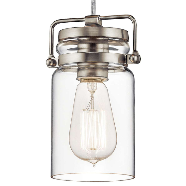 Skandynawska LAMPA wisząca KKL-BRINLEY-MP-NI Elstead KICHLER szklana OPRAWA industrialna ZWIS tuba nikiel przezroczysty