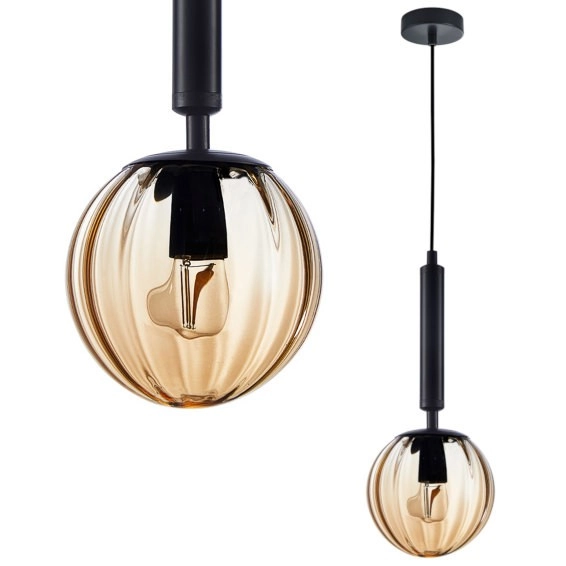 Loftowa LAMPA wisząca RAVENA PND-2324-1 BK+AMB Italux szklana kula zwis do salonu czarny bursztynowy