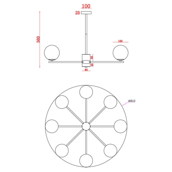 Żyrandol do salonu Marble MOD187PL-08BS Maytoni kuliste klosze mosiądz