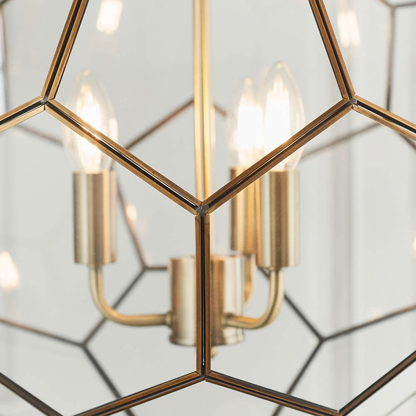 Geometryczna lampa wisząca Miele 73560 Endon szkło metal mosiądz transparentny