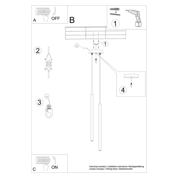 Wisząca lampa podwójna Pastelo SL.1304 do jadalni czarna