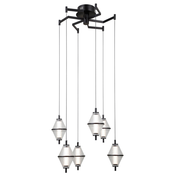 Wisząca lampa Fuente PND-34395-6-BK LED 180W 3000K czarny przezroczysty
