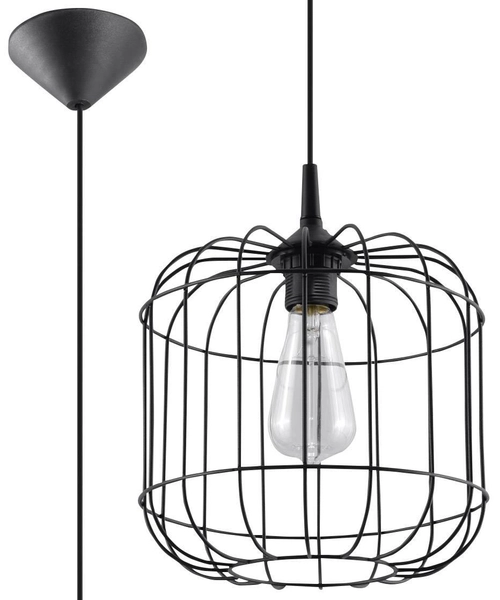 Druciana LAMPA wisząca SL.0296 industrialna OPRAWA zwis druciak metalowy klatka czarna
