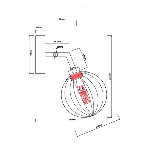 Lampa ścienna Arette LP-133/1W szklana kula ball złota