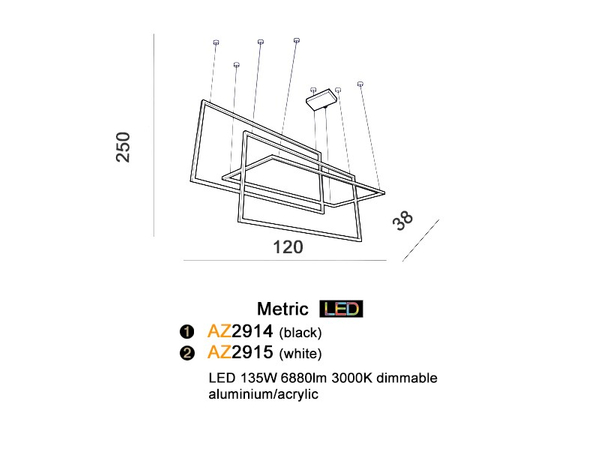 Geometryczna lampa wisząca Metric LED 135W 3000k frames czarna