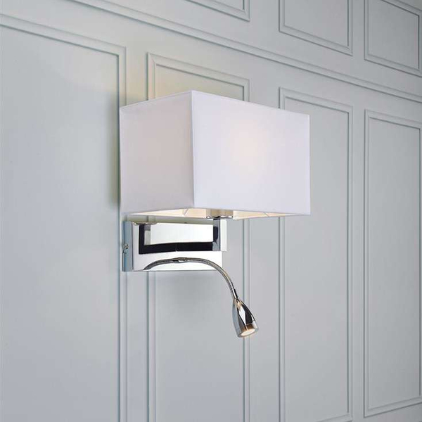 Kinkiet LAMPA ścienna SAVOY 106307 Markslojd abażurowa OPRAWA do czytania LED 3W na peszlu chrom biała