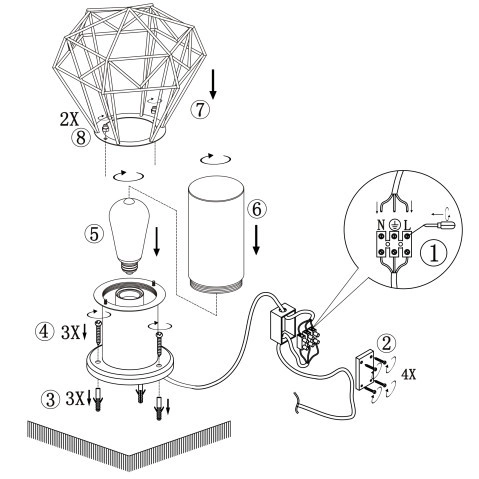 Zewnętrzna LAMPA sufitowa HORACE 31358 Globo druciana OPRAWA metalowa industrialna outdoor IP44 czarna