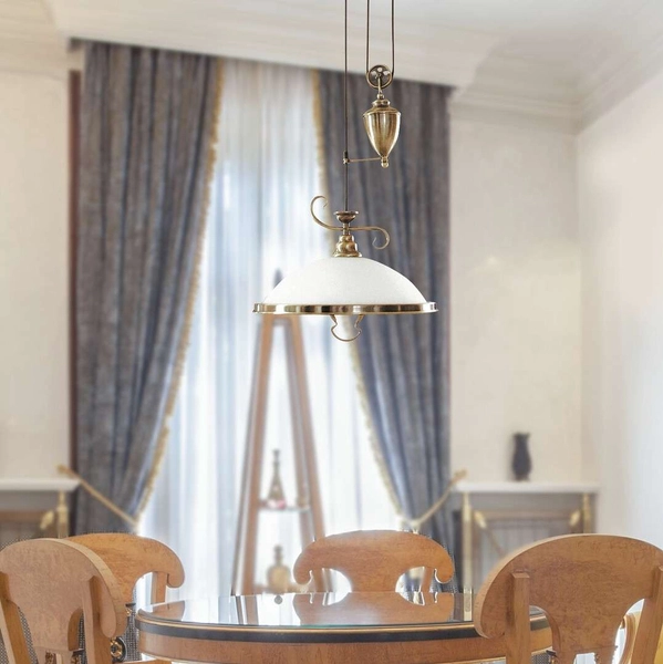 Antyczna LAMPA wisząca ELISETT 2756 Rabalux metalowa OPRAWA dekoracyjny ZWIS z przeciwwagą brąz biały