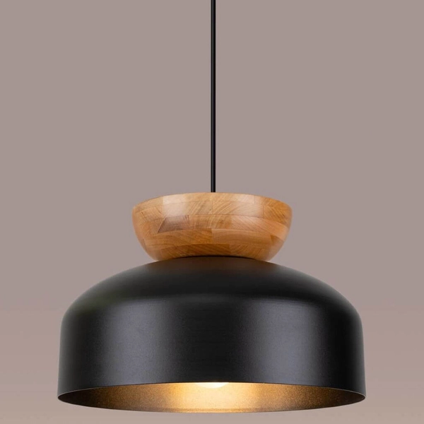 Wisząca lampa do salonu Marion SL.1351 półokrągła drewniana czarna