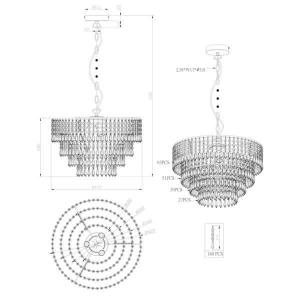 Żyrandol do salonu ORIENT R13473006 glamour chrom przezroczysty