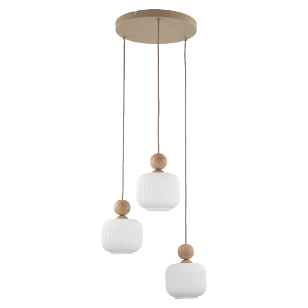 Ekologiczna lampa wisząca Ballo 11050 mleczne kule drewniana brązowy
