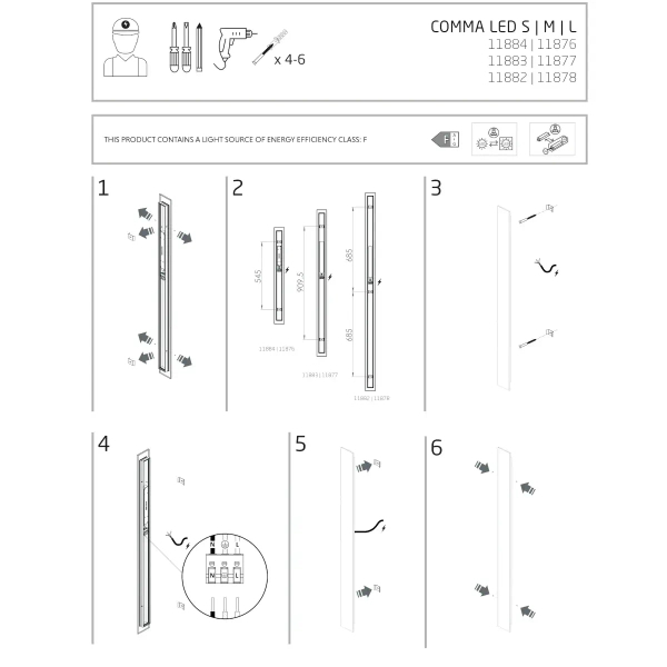 Podłużna ścienna lampa COMMA 11876 LED 19W 3000K czarna