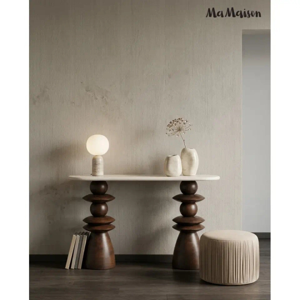 Drewniana komoda RONDA MM001501100402 brązowo beżowa do salonu 130cm