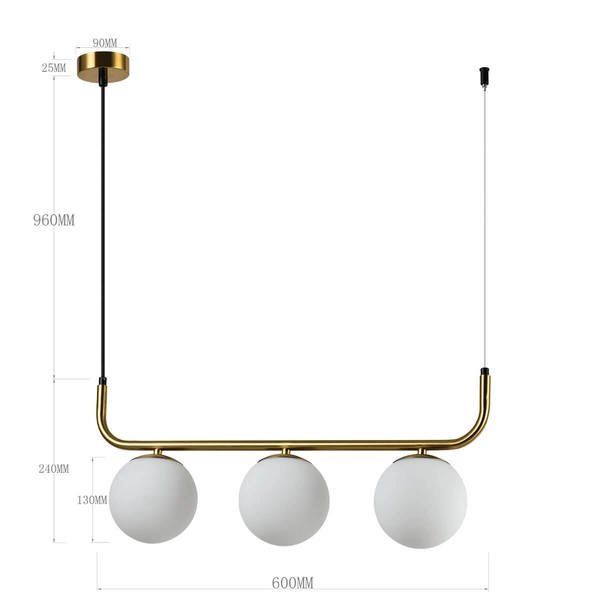 Wisząca lampa Alisa LP-005/3L GD Light Prestige kule szkło metal biały złoty