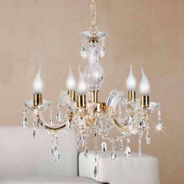 Żyrandol metalowy Maria Teresa 35-94646 świecznikowy kryształki złote