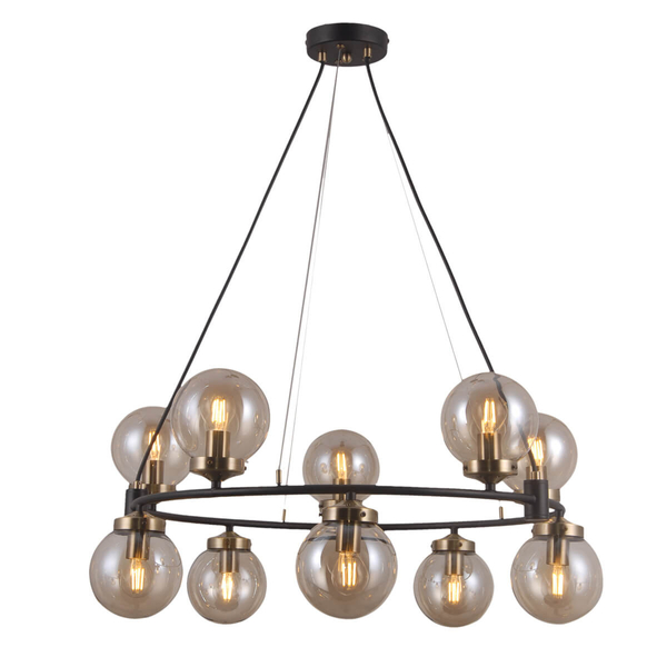 Modernistyczna LAMPA wisząca GALVEZ PND-28622-10A Italux metalowa OPRAWA szklane kule zwis czarny brąz bursztynowy