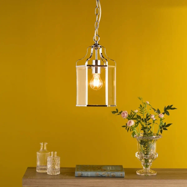 Wisząca lampa do salonu na łańcuchu szklany chrom Aled OUTLET