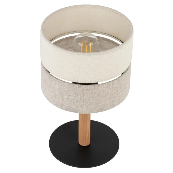Stołowa nocna lampka Eco 5596 lniany abażur sosna beżowy czarny