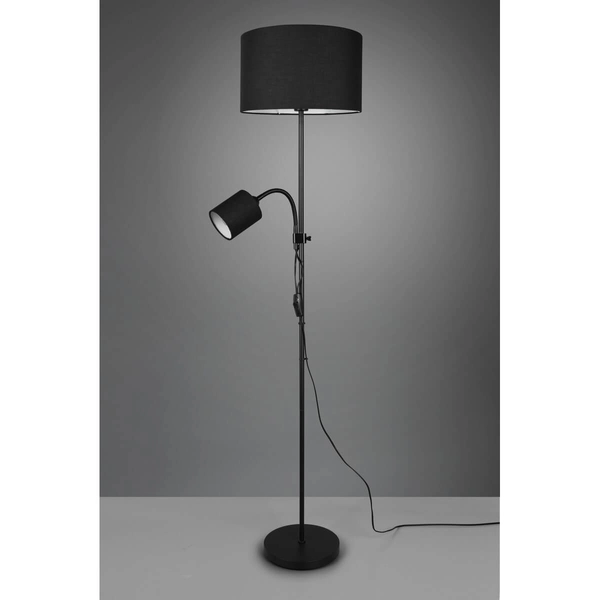 Stojąca lampa abażurowa OWEN R40192002 tkaninowa z wtyczką czarna