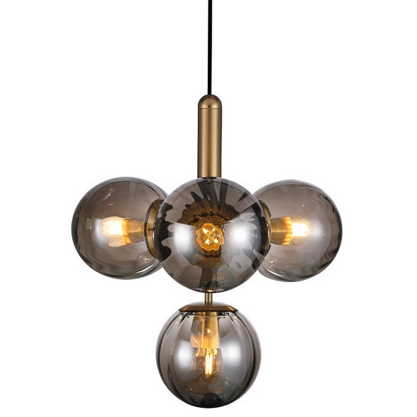 Loftowa LAMPA wisząca RAVENA PND-2324-4B BRO+SG Italux szklana OPRAWA zwis kule balls mosiądz przydymione