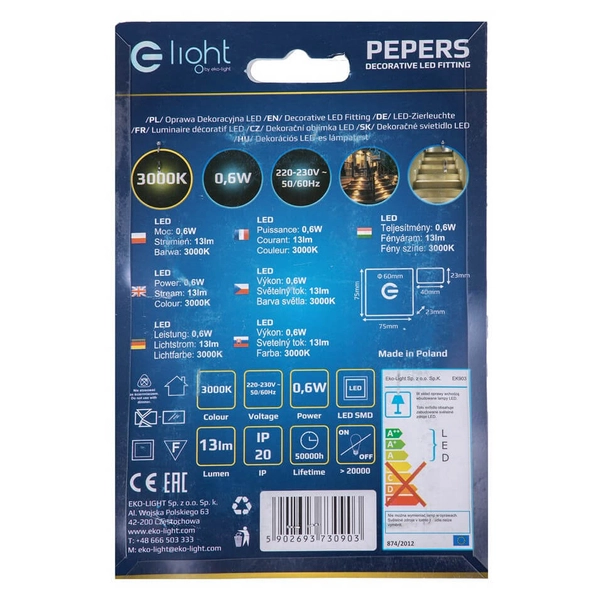 Schodowa lampa ścienna Pepers EKS0903 LED 0,6W 3000K biały srebrny