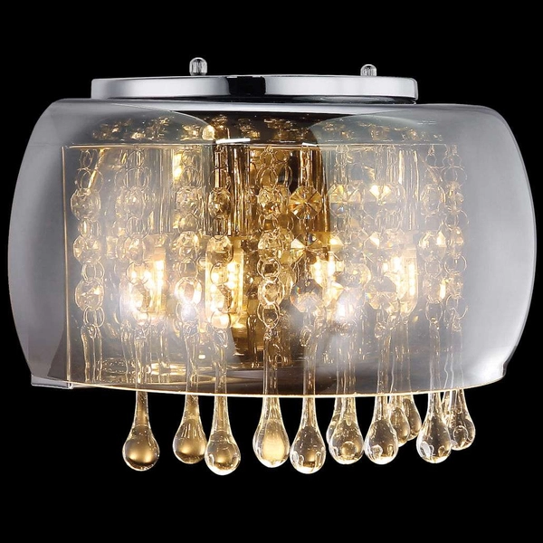 Ścienna LAMPA glamour KALLA 15809W Globo szklana OPRAWA kinkiet z kryształkami przezroczysty przydymiony chromowany