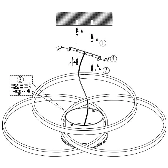 LAMPA sufitowa SEDONA 673210332 Trio metalowa OPRAWA okręgi LED 40W 3000K rings czarne drewno