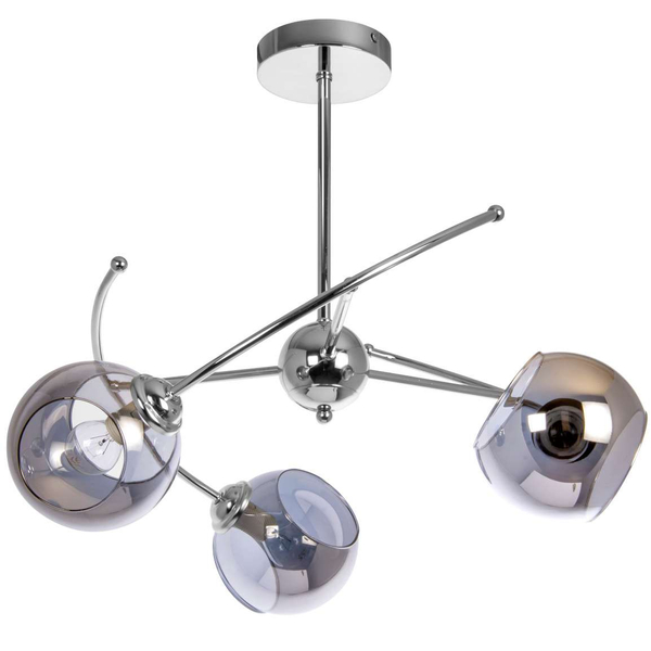 Modernistyczna lampa sufitowa VEN 2690/3 szklana chrom przydymiona