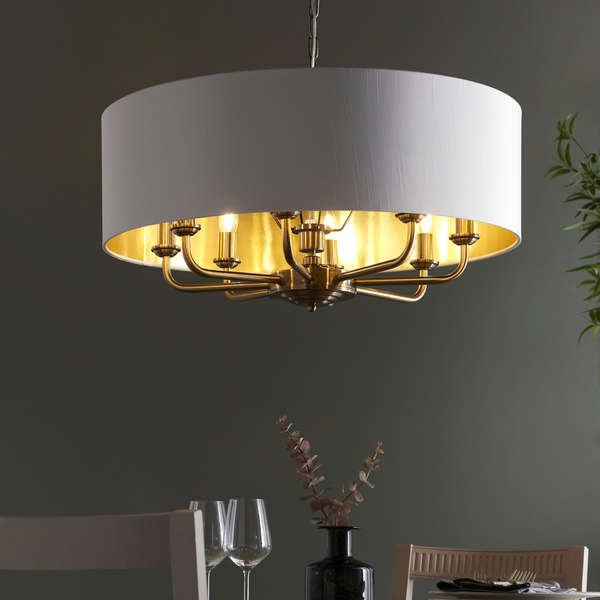Zwis regulowany Highclere 98938 Endon vintage abażur biały mosiądz
