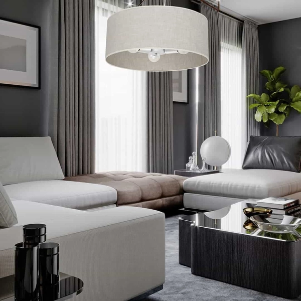 Wisząca lampa salonowa okrągła Lino MLP7501 Milagro metalowa lniana biała