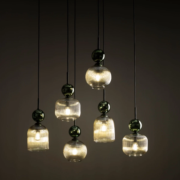 Glamour lampa zwisająca Sophia Green 11150 klosze żebrowane zielony