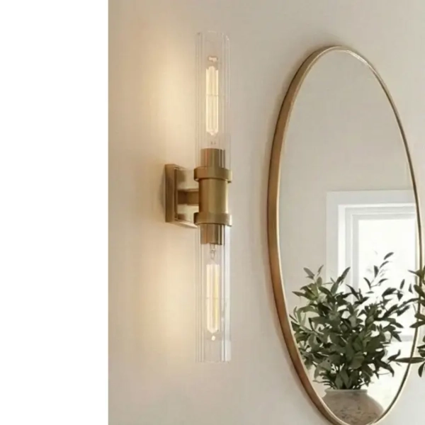 Kinkiet ścienny retro QUINCY mosiężny szklany metalowy E27 2-punktowy góra-dół W02897BR