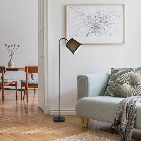Abażurowa lampa podłogowa Godric 6640 stojąca z regulacją czarna