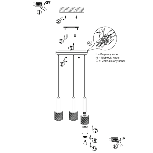Wisząca lampa potrójna Amo LP-0702/3L BK do salonu metalowa czarna
