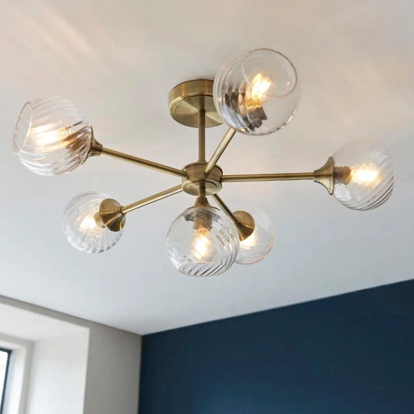 Sufitowa lampa szklana Allegra 103171 kule spiralne mosiądz