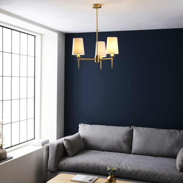 Salonowa lampa wisząca L&-199456 Light& abażurowa biała mosiądz
