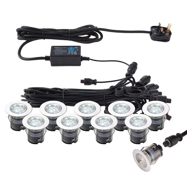Wpustowe oczka 10 szt. IKON 76616 LED 0,75W 6500K z wtyczką IP67 srebrne