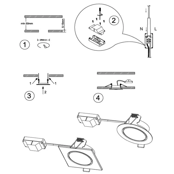 Podtynkowe oczko sufitowe Rila 650310131 LED 5W wpust do zabudowy biały